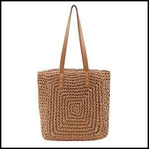 Straw Woven Tote Shoulder Bag Handmade Casual Boho Beach Travel Accessory